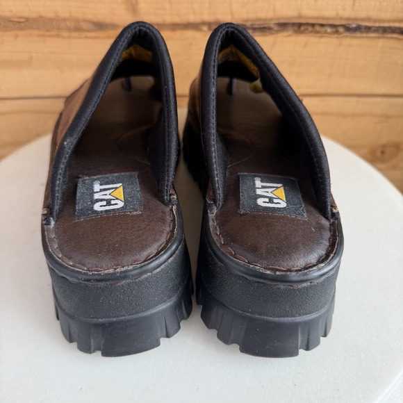 Vtg CAT Caterpillar Leather Chunky Y2K Platform Sandals Brown Sz 7 Toe Loop - Picture 6 of 8